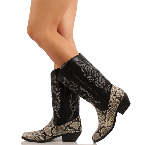 Shoes - Black and Python Cowboy Boots